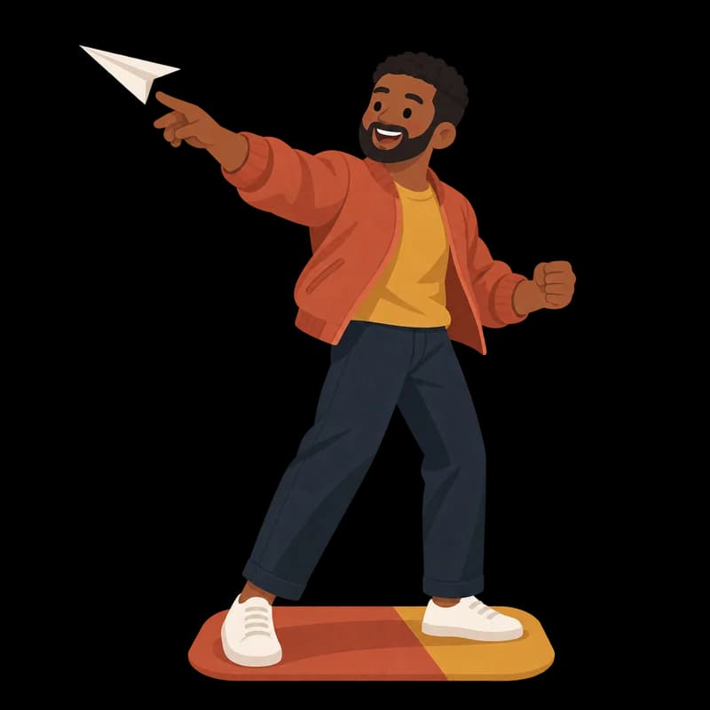 A Black man in his 30s launching a paper plane